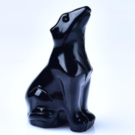 DZJXBZhu Obsidian Wolf 2.1" Crystal Healing Stone Spiritual Meditation Pocket Figurine Statue Natural Gemston Hand Carved Polished Home Room Office Desk Decoration Gift Collect