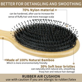 CXTYO bamboo Hair Brush, Boar and Nylon Bristle Brush for Women Mens, Paddle Brush Curly Hair Brush for Thick Hair and Anti Static Detangling Best Paddle Brush for Reducing Hair Breakage
