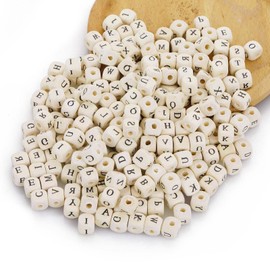 260Pcs Wooden Letter Beads, Wood Alphabet Beads Initial 26 Letters, Wooden Large Square Letter Bead, Clear Printing Wood Bead for DIY, Crafts, Bracelet, Jewelry Making