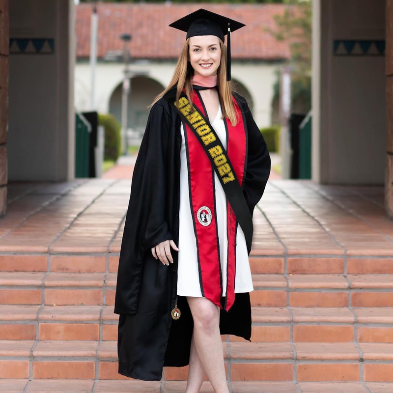 Senior 2027 Sash - Black Satin with Gold Glitter Letters