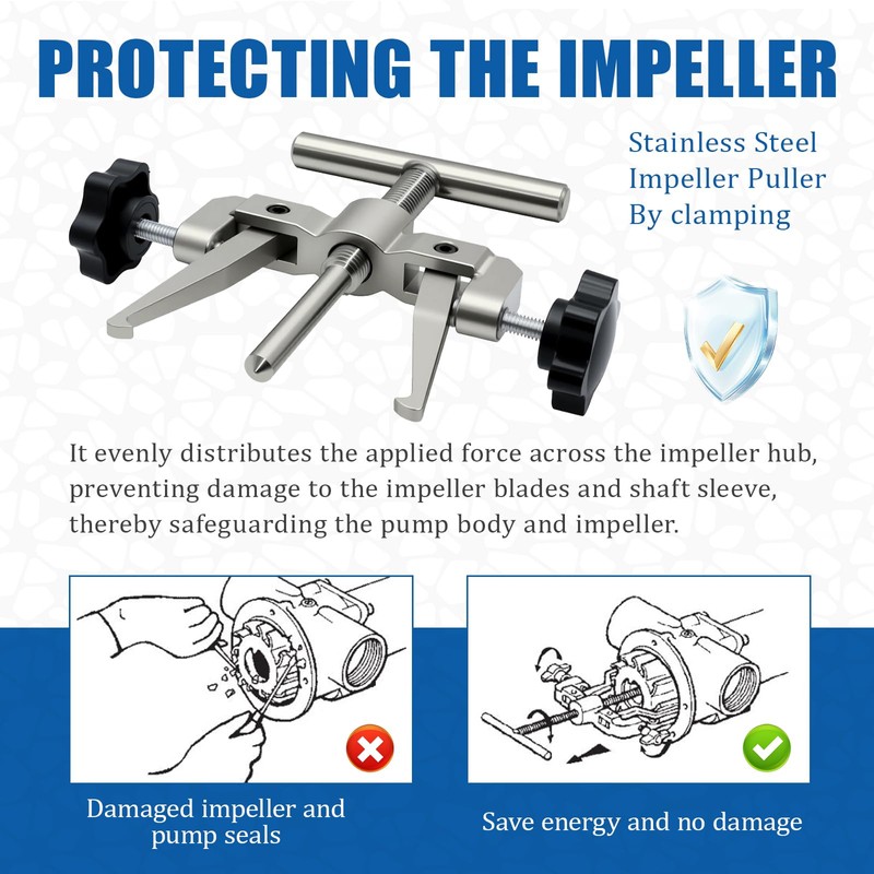 Double Jaw Stainless Impeller Puller Tool Fit for 2-1/4" to