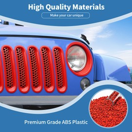 PDKLIN for Jeep JK Front Grille Inserts & Headlight Cover Trim Ring for Jeep Wrangler JK JKU 2007-2017 Red Exterior Accessories 9pcs