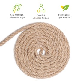Natural Hemp Rope,1/3 Inch×200 Ft Jute Rope, Twisted Manila Rope, Twine String Indoor Outdoor DIY Thick Rope Home Decor Crafts for Bundling, Climbing, Hammock, Nautical, Tug of War