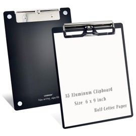 Small Aluminum Magnetic Clipboard A5 Metal Strong Fixed Magnet Memo Message Clip Board Stainless Hangable w/Pen Holder Half Letter 6 x 9 for Office Forklift Factory Workshops Supplies (Black, A5)