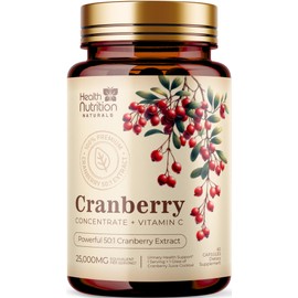 Cranberry Pills Supplement 25,000mg - Fresh Cranberry Equivalent Powder Extract with Vitamins C & E - Urinary Tract Health Support, Cran Berry Fruit, Sugar Free Formula, Bottled in USA - 60 Capsules