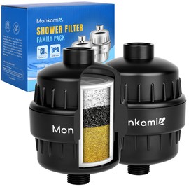 Monkami Heavy Duty Shower Filter (2 QTY) -High Output Revitalizing Shower Filter For Hard Water, Chlorine, Fluoride & Heavy Metals, Improve Healthier Skin, Hair & Water- Matte Black (HD-SF500)