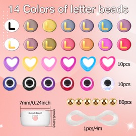 Liangding Letter Beads, 980 Pieces 7 mm White Colourful A-Z Alphabet Beads Letters, Beads Set for Threading Letter Beads Bracelets DIY Love and Evil Eye Beads for DIY Jewellery Crafts