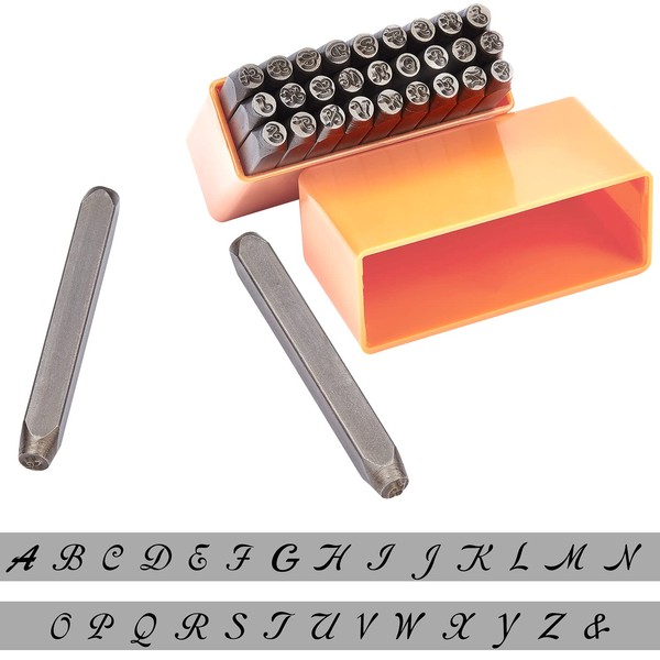 SUPERFINDINGS 27 x 3 mm Cursive Police Stamp Carbon Steel Letters Punch Set Capital Artistic A-Z Leather Craft Stamp Jewellery Metal Stamping Tools for Printing Metal Wood Plastic