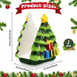 FillTouch 2 Pack Christmas Napkin Holder Xmas Tree Design Freestanding Tissue Dispenser Hand Painted Ceramic Napkin Holder Decorative Holiday Napkin Holder for Christmas Decoration Party Gift