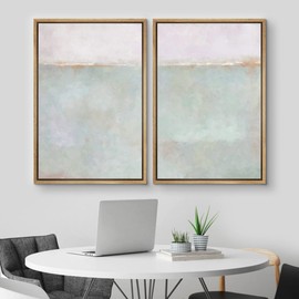 MUDECOR Framed Canvas Print Wall Art Set Watercolor Pastel Blue Gray Landscape Abstract Shapes Illustrations Modern Art Decorative Contemporary for Living Room, Bedroom, Office - 24"x36"x2 Natural