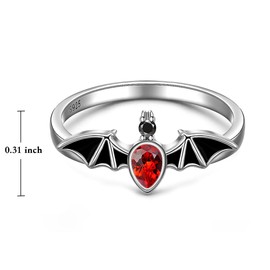 Halloween Black Bat Rings for Women Sterling Silver Gothic Jewelry