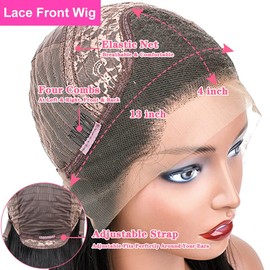 Alidiamond 22 Inch Kinky Straight 13X4 Lace Frontal Human Hair Wigs, 150 Density Coarse Yaki Brazilian Short Lace Wig Human Hair Wigs Yaki Lace Wig.