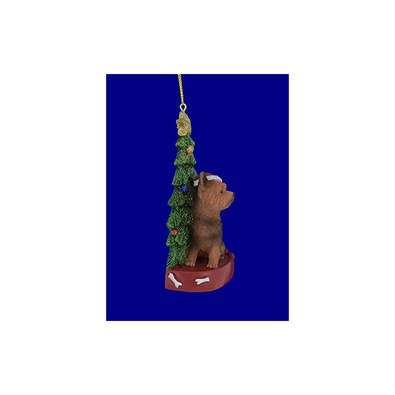 Kurt Adler YORKSHIRE TERRIER WITH CHRISTMAS TREE ANE LIGHTS ORNAMENT