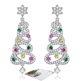HEEYA Christmas Earrings Christmas Tree Christmas Earrings Women with Shiny Zircon Dangle Earrings Silver S925 Christmas Decoration Gift Christmas Stud Earrings, Silver, Zircon
