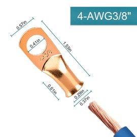 10PCS Battery Cable Ends, 4 Gauge Wire Connectors 3/8 Copper Wire Lugs, Bare Copper Eyelets with Heat Shrink Tubing by HOUSUN