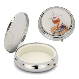 NKlaus Silver Metal Case Chalice Motif 5 x 1.5 cm Rosary Hosties Tin Communion 2543