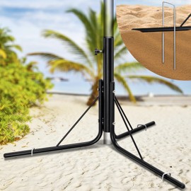 Beach Umbrella Stand, Portable Umbrella Tripod Stand for Travel with 3 Windproof Sand Anchors, Free Standing Umbrella Base for Patio Outside Garden Pool, Adjustable Knob Fit Most Beach Umbrella