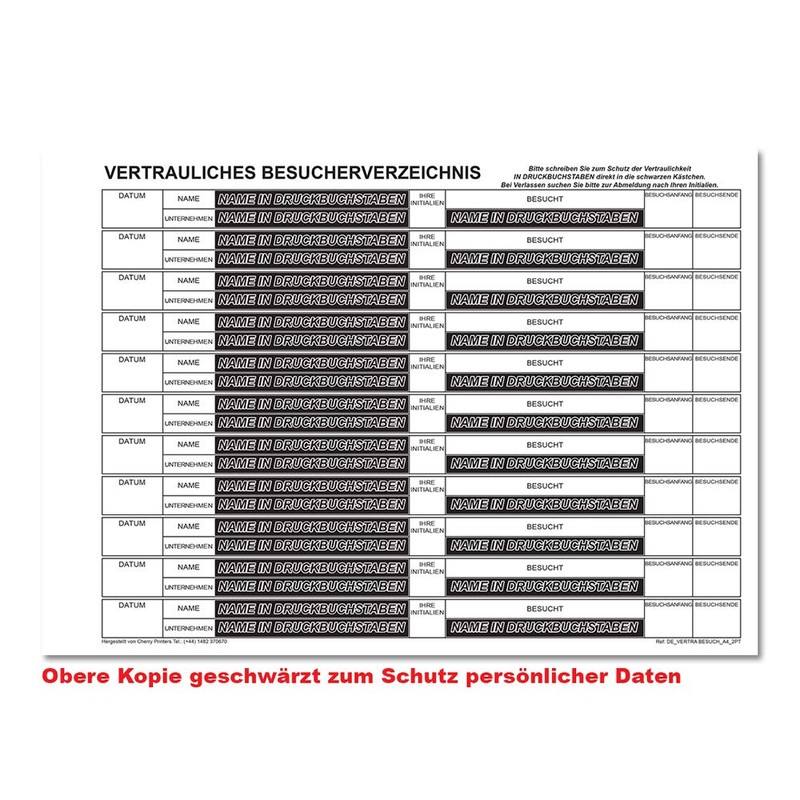 Cherry GDPR Compliant Guest Book/Visitor Book for Reception Areas, Self-Copying,