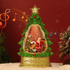 Lewondr Christmas Snow Globe, Musical Santa Tree Water Lantern with Swirling Glitters & 8 Songs, Powered by USB & Battery Lighted Snow Globe Lamp Christmas and Home Decoration