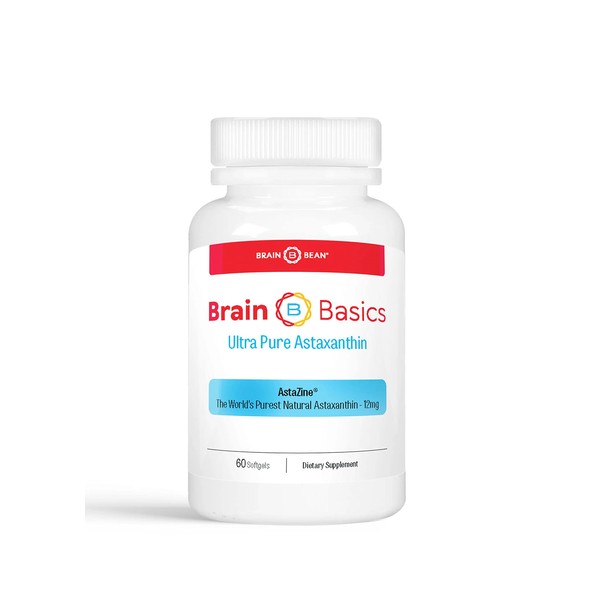 Brain Basics Ultra Pure Astaxanthin - 12mg AstaZine with 6mg Vitamin E. Non-GMO, Gluten Free Astaxanthin Supplements for Memory, Focus and Clarity - 60 Softgels