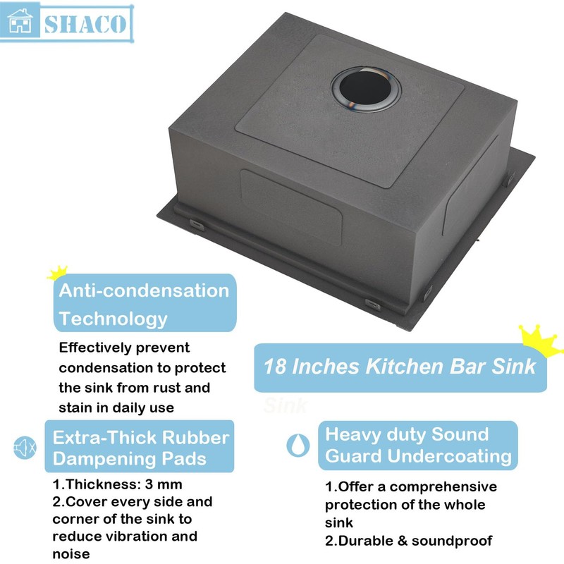 SHACO 18x18 Inch Drop In Black Bar Sink, 18 Inch