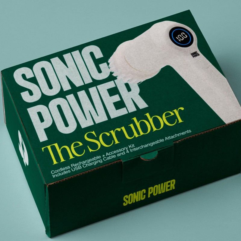 SonicPower Electric Spin Scrubber, Handheld & Ergonomic, IPx7 Waterproofing, 4