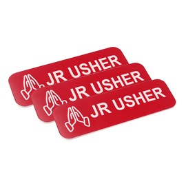 Jr Usher 1 x 3" Name Tag/Badge, Red, Praying Hands (3 Pack)