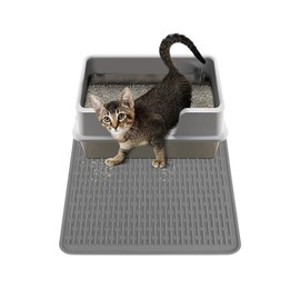 MEWTOGO Easy Clean Cat Litter Mat - Waterproof Non-Slip Silicone Cat Litter Box Mat for Floor, Litter Trapping Mat for Indoor Cats Kittens, S-15.6'' x 23.4''