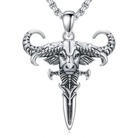 PELOVNY Bull Necklace 925 Sterling Silver Bull Sword Pendant Bull Head Jewelry for Fathers Day Birthday Christmas Gifts Men Women