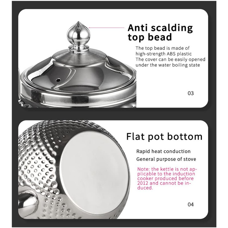 SANQIAHOME 2000ml Stainless Steel Teapot with Infuser for Induction/Gas Silver