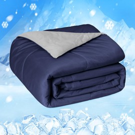HOMFINE Cooling Comforter Japanese Double-Sided Cold Tech Fabric Cooling Blanket for Night Sweats Hot Sleepers, Q-Max 0.45 Soft Breathable Silky Smooth Lightweight Dark Blue Summer Comforter 88"x88"