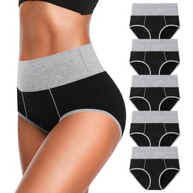 OLIKEME High Waisted Underwear for Women Tummy Control Cotton Plus Size Packs Ladies Panties Briefs 3XL