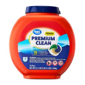 Great Value Premium Clean Laundry Pacs, Original Scent, 76 Count