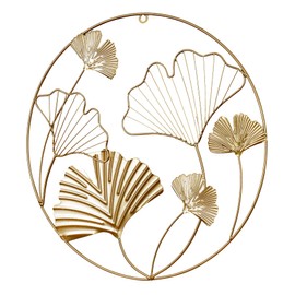 Wall Picture Diameter 40 cm Ginkgo Gold Metal Wall Decoration Wall Hanger Metal Picture Decoration Wall Object Decoration Picture