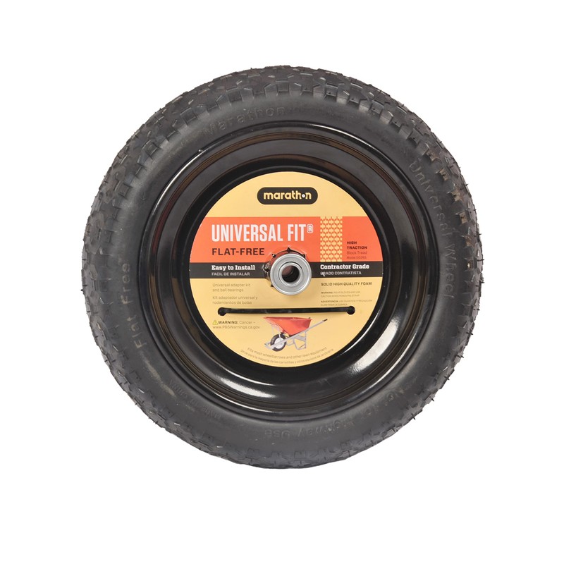 Universal Fit, Flat Free Wheelbarrow Tire and Wheel Assembly with
