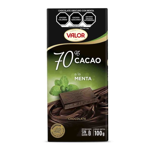 Valor Gluten Free Chocolate – 70% Dark Chocolate with Mint – Premium Gluten Free Dark Chocolate Bars - Vegan Chocolate – 100g Bar