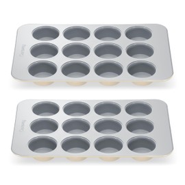Caraway Non-Stick Ceramic 12-Cup Muffin Pan Duo - Naturally Slick Ceramic Coating - Non-Toxic, PTFE & PFOA Free - Perfect for Cupcakes, Muffins, and More - Cream