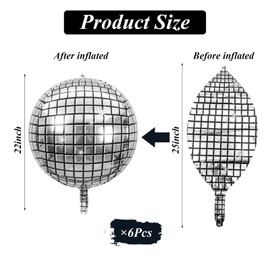 6 Pcs Disco Ball Balloons, 22Inch Silver Disco Ball Balloons, Silver Disco Foil Balloons for Theme Disco Party Decorations Supplies, Disco Fever Party Decoration