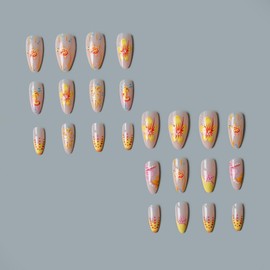 24Pcs French Tip Press on Nails Short Almond Fake Nails Cute almond False Nails with Sea Star, Turtle, Flower Pattern Design Funny Animal Nails Press ons Full Cover Reusable Stick on Nail for Women