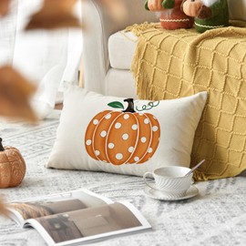 AVOIN colorlife Fall Polka Dots Pumpkin Throw Pillow Cover 12x20 Inch, Seasonal Autumn Thanksgiving Harvest Decoration for Home Sofa Couch