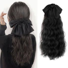 ABOFEISI Wig Ponytail with Large Butterfly Bow Clip - Natural Voluminous Curly Hair Ponytail Hairpiece