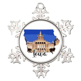 Iowa Metal Snowflake Ornament Round Christmas Tree Ornament Navy Veterans Military Retire Hanging Keepsake Travel Theme Historical Architectural Sights Collectible Gift for Indoor Home Decor