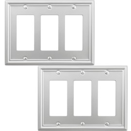 OKAWYC Triple Decorator Light Switch Cover Luca Metal Wall Plate, 2-Pack Brushed Nickel 3 Gang Triple Rocker, for Receptacle Dimmer Switch GFCI Outlet, Switch Cover Decorative Wallplate, Durable