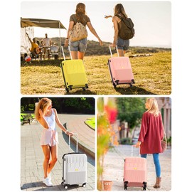 20 Inch PP Carry-on Luggage with Spinner Wheels and TSA Lock, Airline Approved Lightweight Hardside Suitcase for Travel, Hard Shell Suitcase for Men Women, 20", Pink