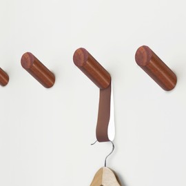 evory 5 Pack Wood Wall Hooks, Rustic Wooden Coat Hooks Wall Mount, No Damage Adhesive Hat Hooks for Wall, Decorative Coat Rack Rackers Hangers for Hanging Clothes Towel Guitar Backpack Purse, Walnut