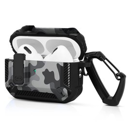 AirPods Pro 2 Case 2022 with Locking Lid and Keychain Hook, Dust and Shockproof, Durable Case (Camouflage Grey)