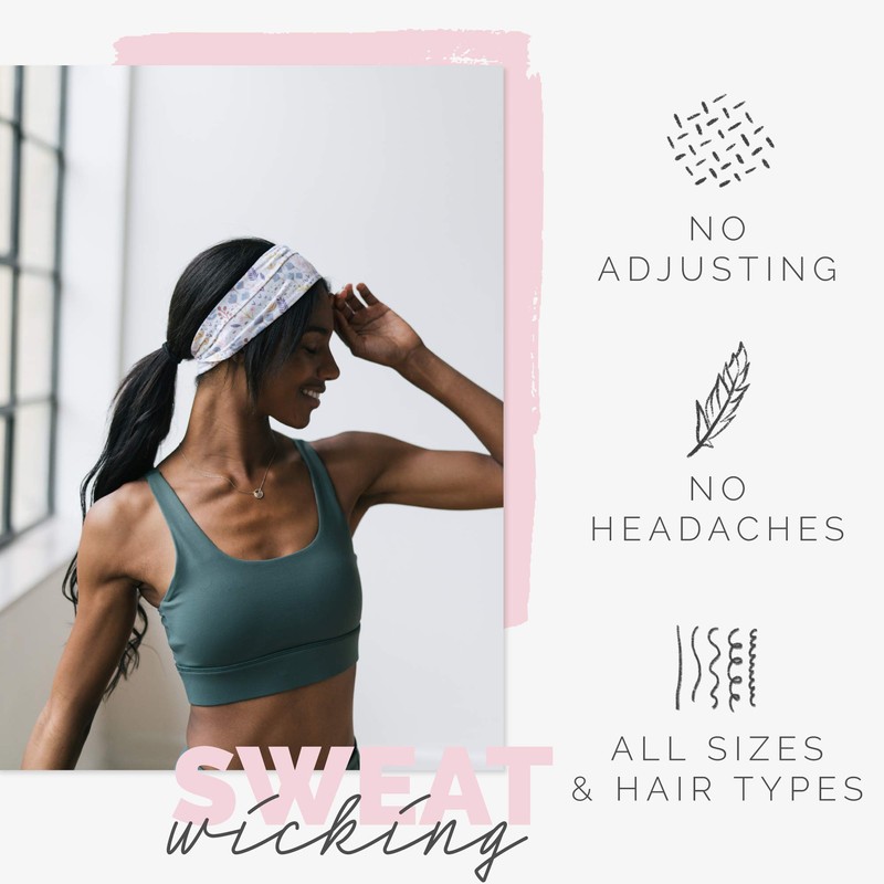 Maven Thread Blossom Wide Workout Headbands for Women, 4" Thick