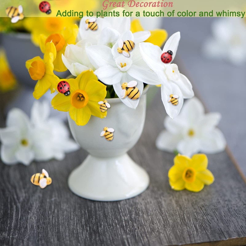 MIKIMIQI 60 Pcs Tiny Resin Bees Ladybugs Decor, Including 30