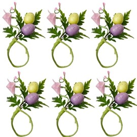 Easter Napkin Rings Set of 6,Rustic Calla Lily with Eucalyptus Serviette Holders Handmade Pastel Eggs Table Decorations for Easter Decor Dinner Weddings Parties Banquet Party (Pink, 1.7inch)
