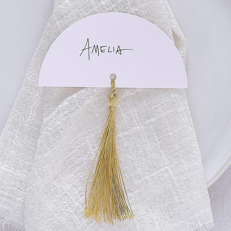 Ginger Ray White Textured Place Card Holders with Gold Tassels